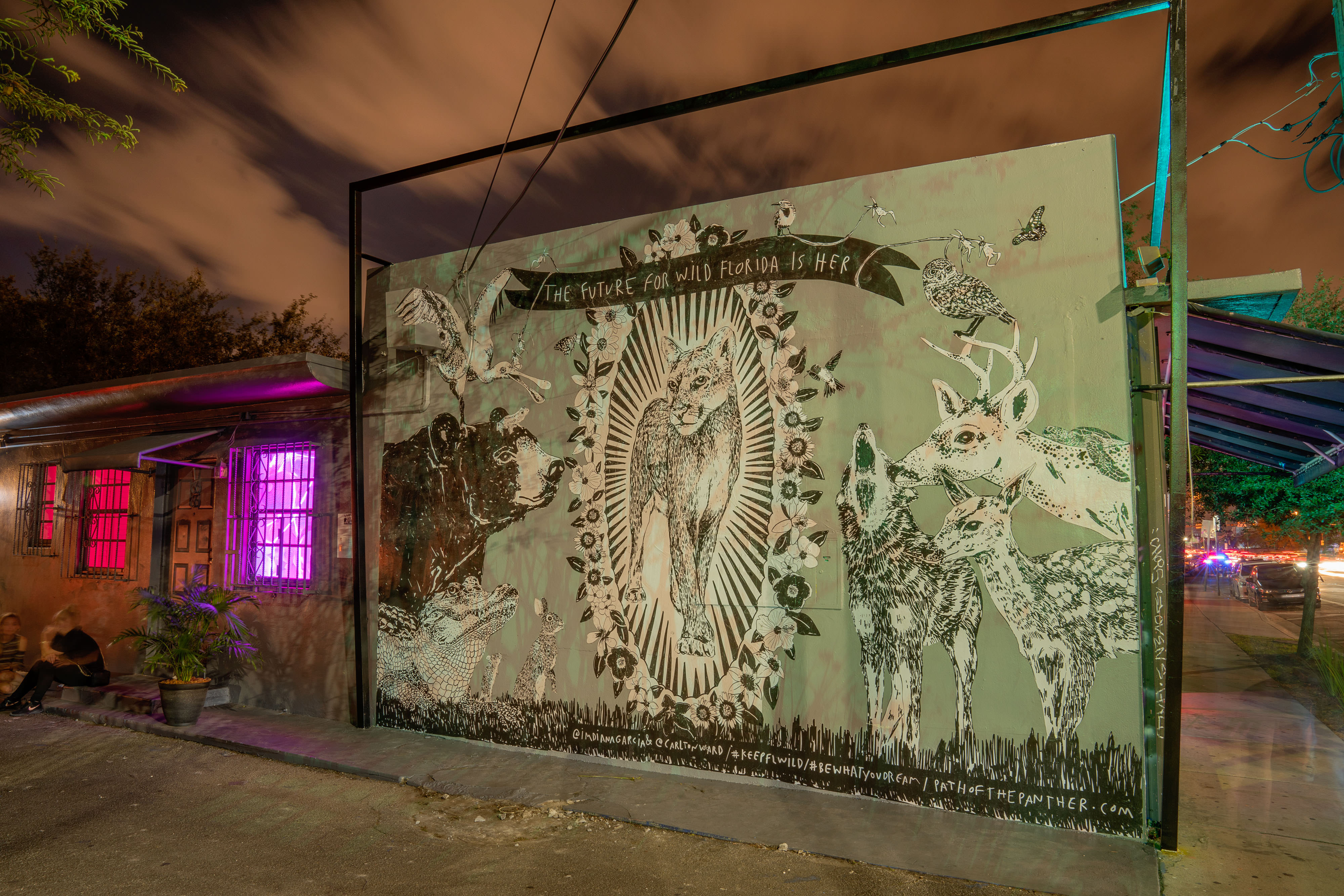 a mural shows a panther and other wildlife